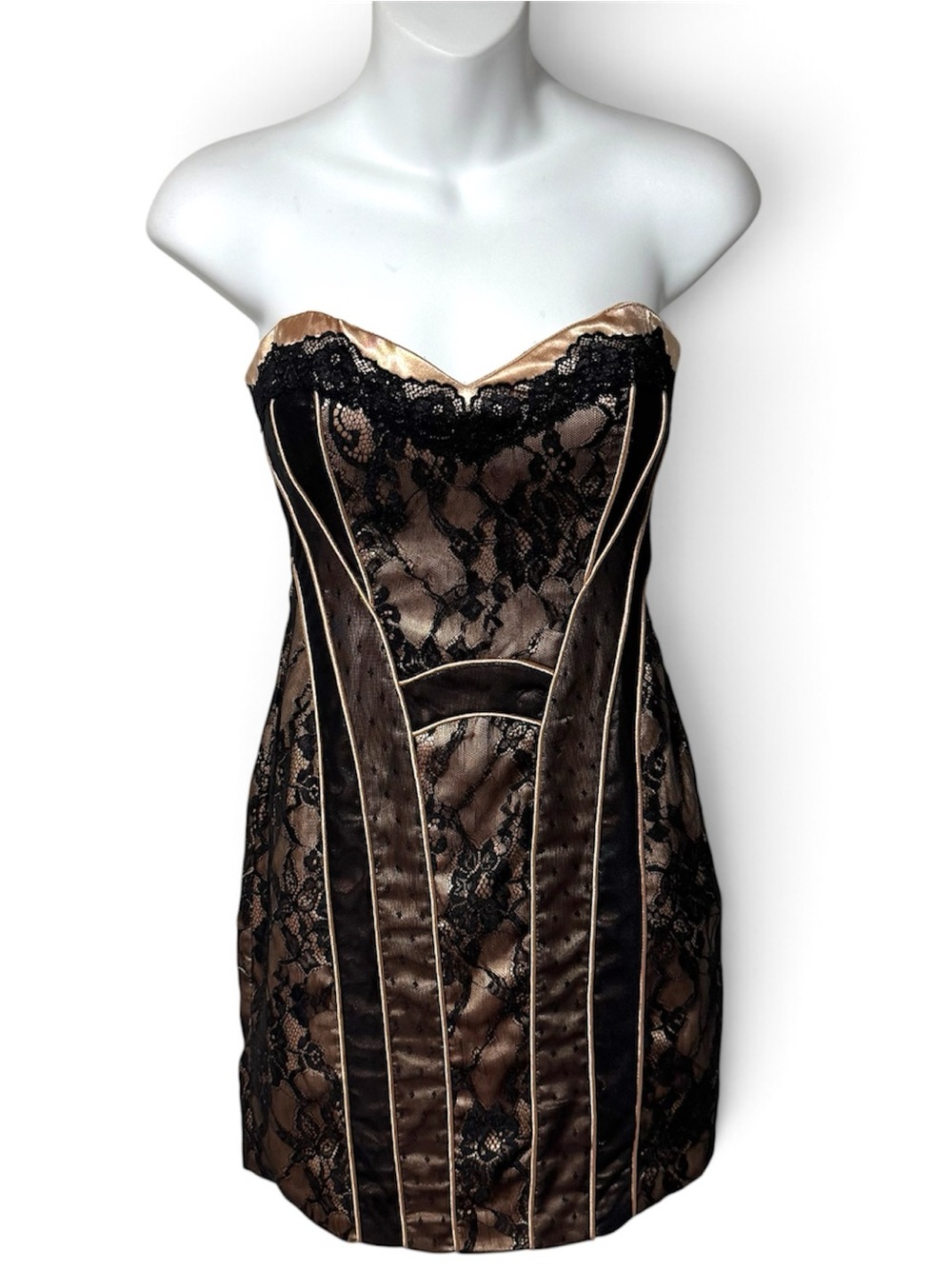 Bebe Y2K Black Lace Blush Satin Corset Mini Dress XS Femme Fatale Going Out READ